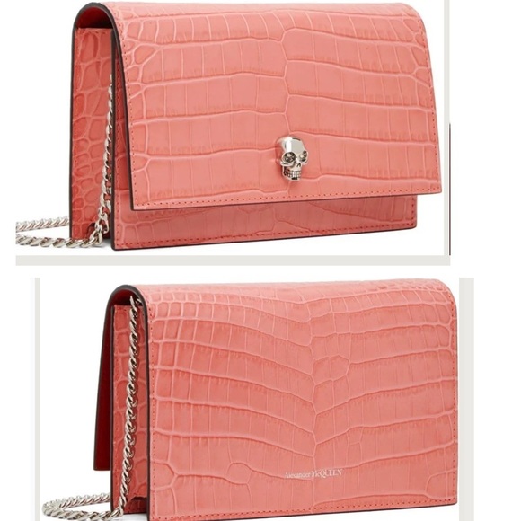 ALEXANDER MCQUEEN Calfskin Crocodile Embossed Skull Mini Crossbody Bag WOC NEW - Picture 12 of 16